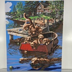Dog Paddle Paint By Number Finished‎ Acrylic Painting Golden Retriver Dogs 16x20